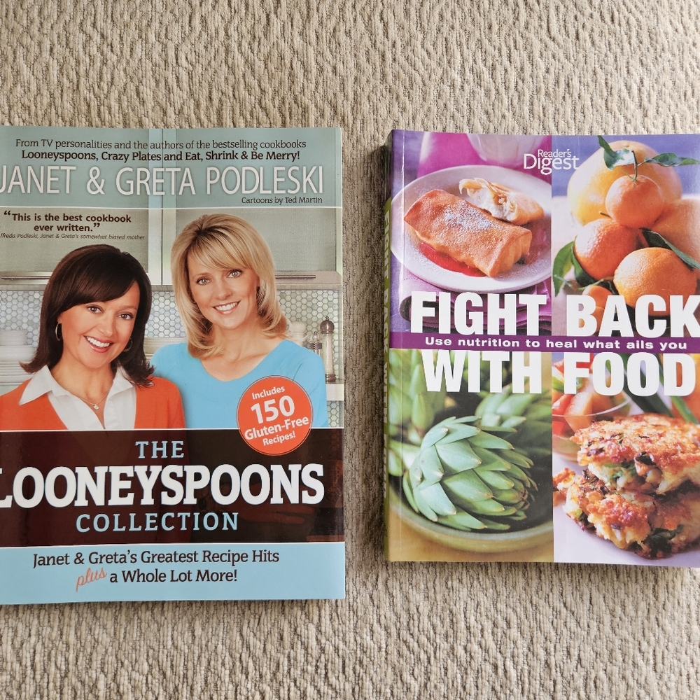2 Books Looneyspoons Collection Cookbook by Janet & Greta Podleski And Fighting